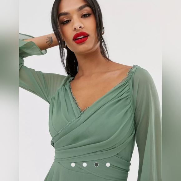 ASOS DESIGN mini dress sage green US 6 UK 10 - Picture 3 of 10